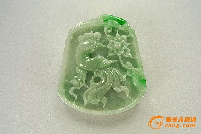 91【翡翠A货】水润浅绿阳绿凤鸣富贵双面吊坠