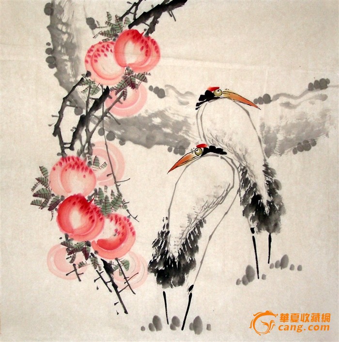花鸟画作品仙鹤寿桃gh00076