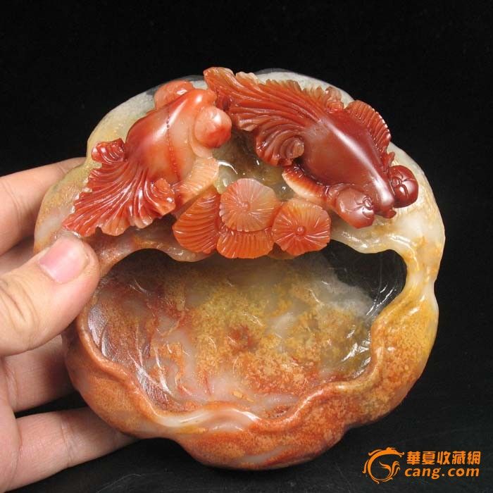 特色精品收藏!福建寿山石精雕金玉满堂笔洗!|特