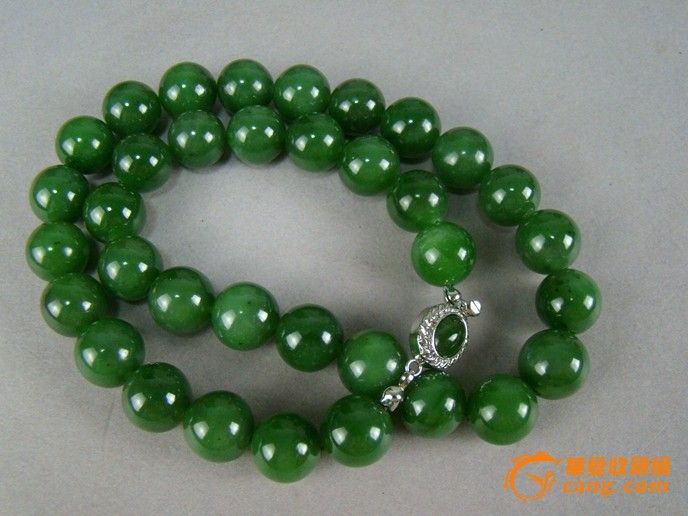 【精】珠圆玉润--和田碧玉(辣绿)项链|【精】珠