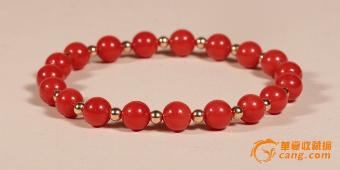 天然沙丁红珊瑚手链隔金珠 欧洲回流_天然沙丁