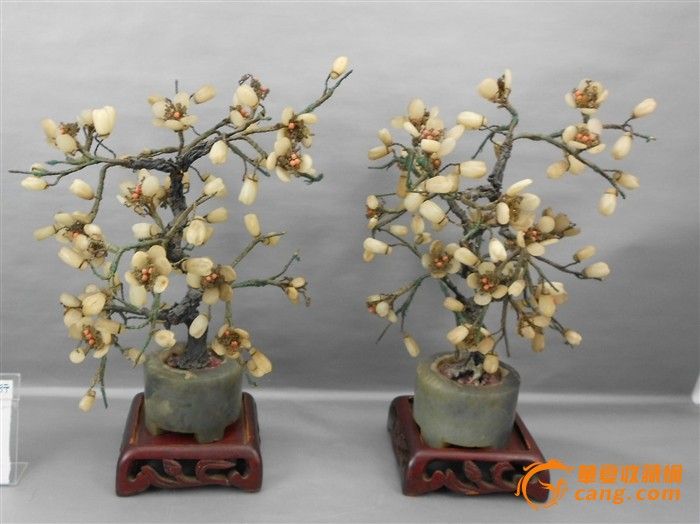 A2715-清玉石花卉盆景一对(2只)|A2715-清玉石
