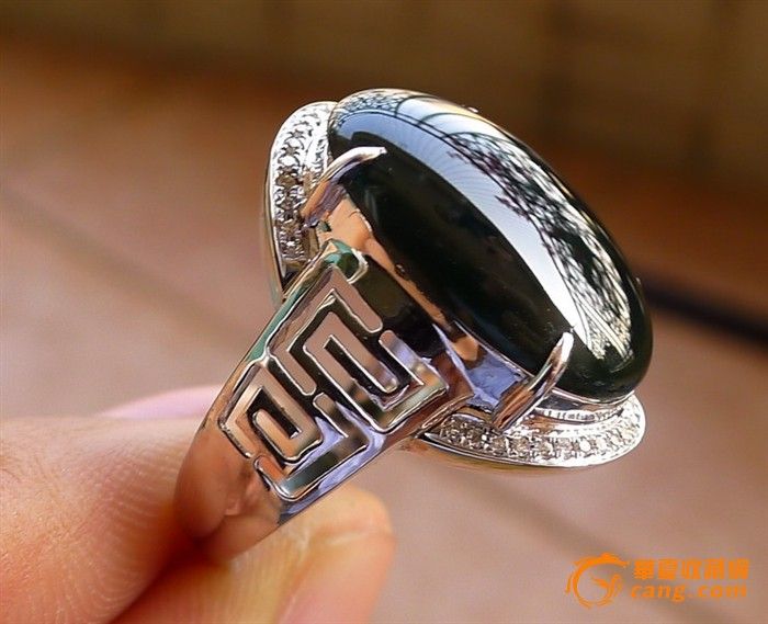 【翡翠A货戒指手镯<em>观音佛</em>】18K墨翠豪华大男