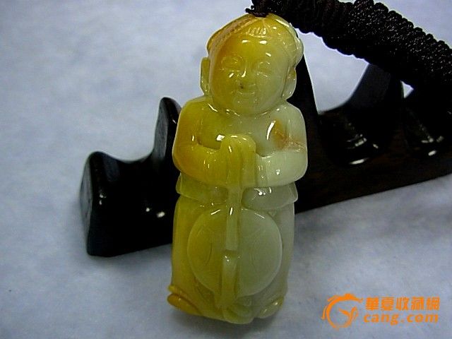 缅甸A翡翠帝\/王黄手镯佛\/印章带证润金童玉女