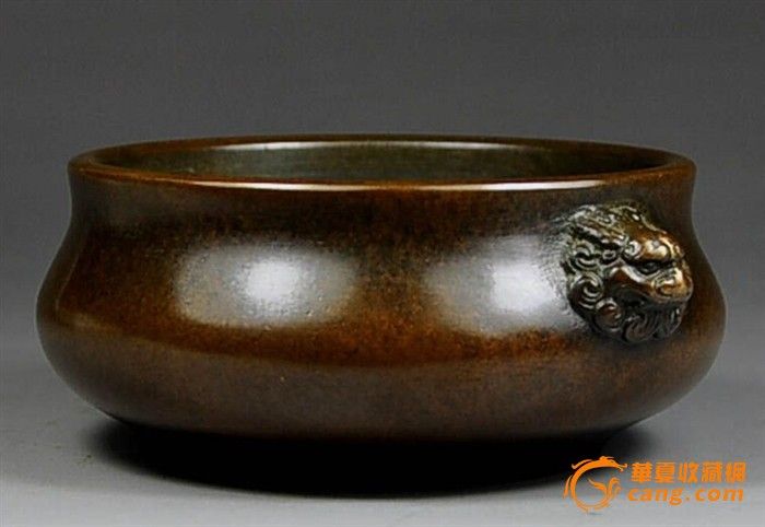 陈巧生狮首耳彝炉(精炼铜) _在线拍卖网_艺术品拍卖_古玩拍卖_华夏收藏网