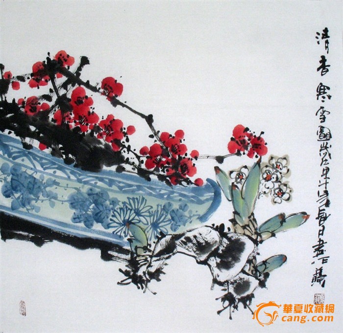 纯手绘国画写意花鸟三尺斗方水墨画 清香寒雪图