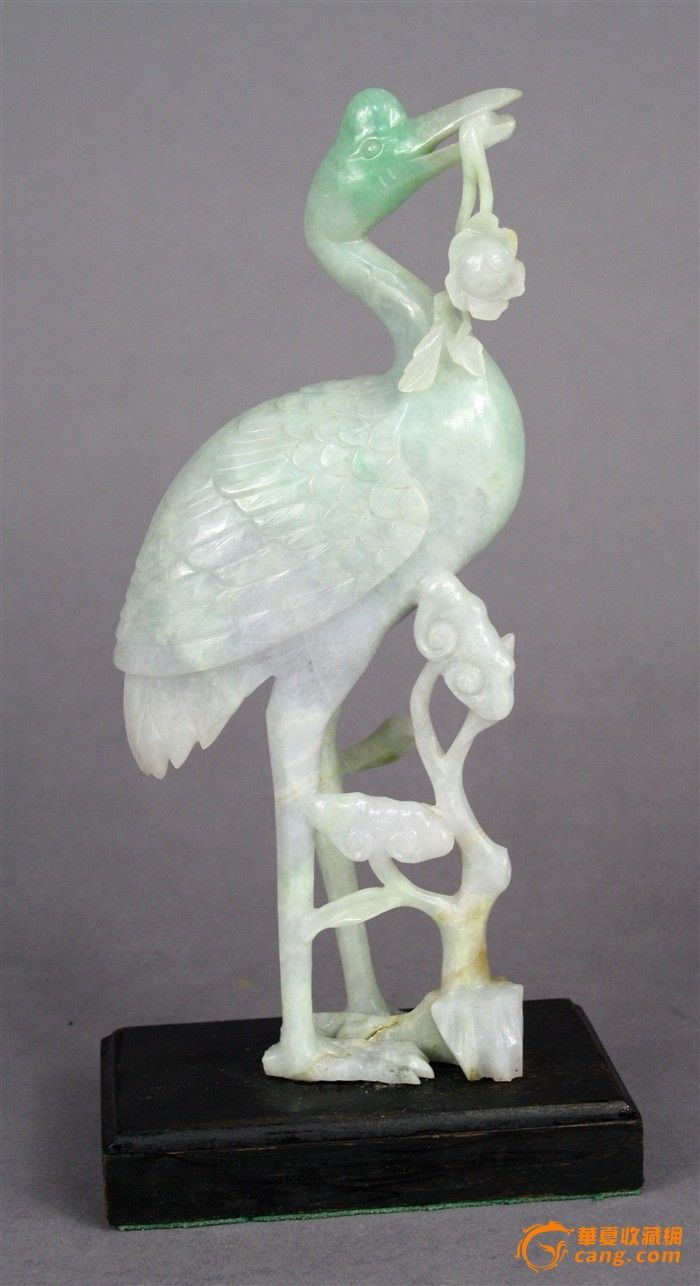 晚清民国超大号精美罕见翡翠雕仙鹤摆件图1-在线竞价-图片|图库|价格