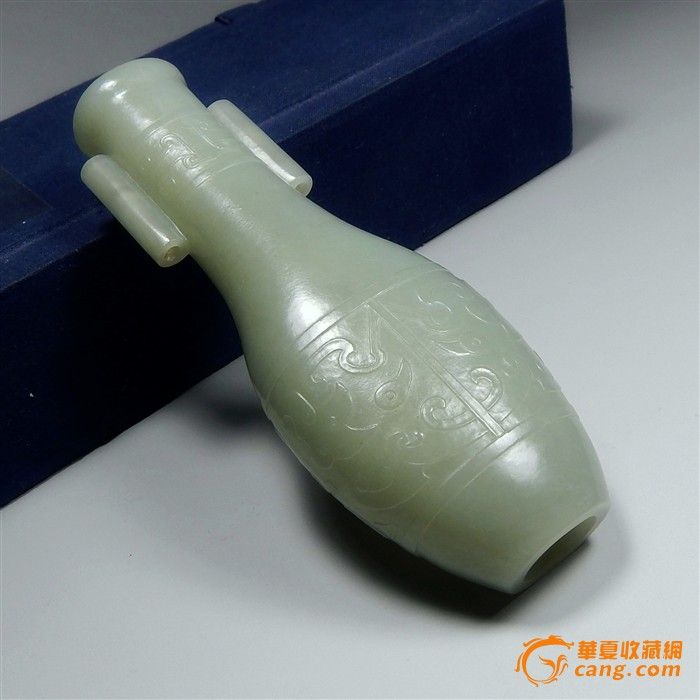 清 和田玉制 兽面纹贯耳瓶_拍卖动态_华夏收藏网