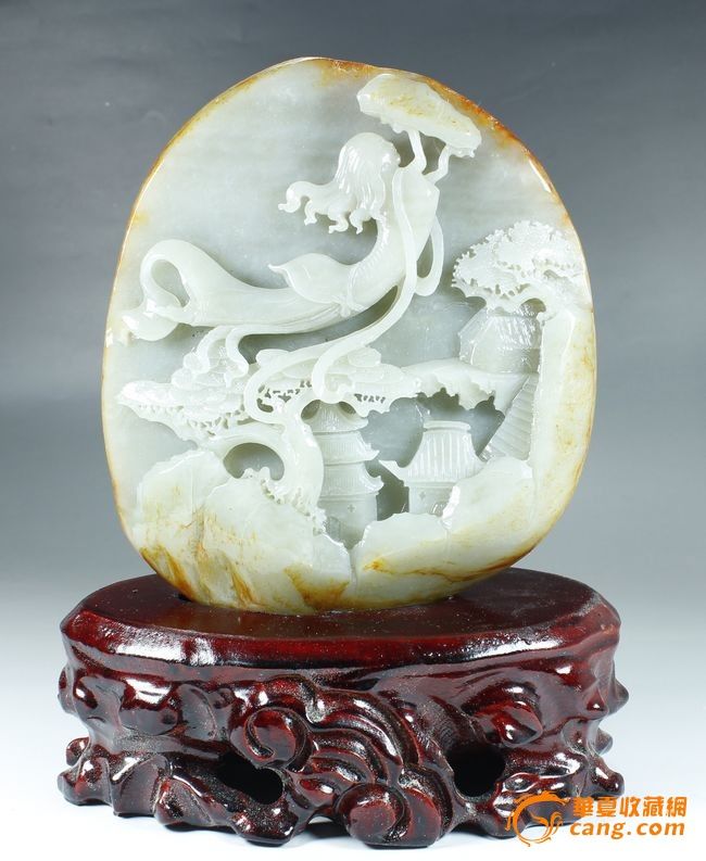 超油润新疆和田玉 金皮籽玉精雕 女娲补天摆件